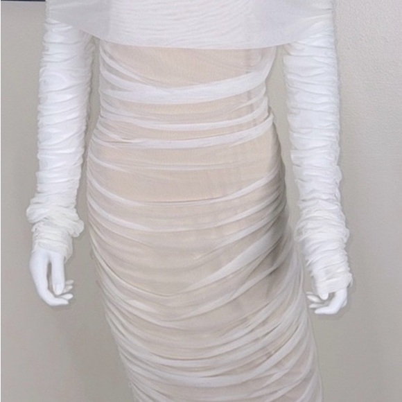 Fashion Nova White ruched Off-Shoulder Dress - Picture 3 of 8